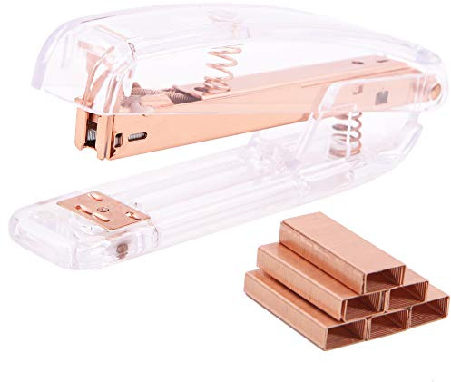 Acrylic Desktop Staplers with 1000 Pieces Staples for Office School Desk Accessory(Rose Gold)