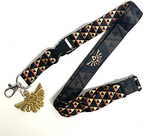 Bioworld Legend of Zelda Hyrule Crest Doppelseitiges Schlüsselband mit Tri-Force Emblem und goldenem Metall-Hyrule-Charm, Klassisch, Grün, Gewebe