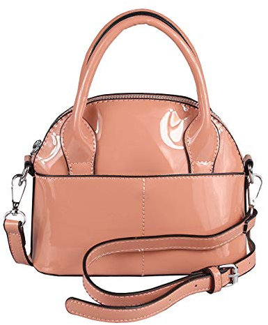 Damen MINI Tasche Schultertasche Umhängetasche Crossbody Lack Leder Optik Abend Altrosa