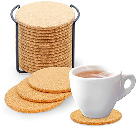 Trendcool X16 Dessous de Verre en Liège Naturel. Dessous d'Assiette Ronds Résistants à la Chaleur. Sous Verre