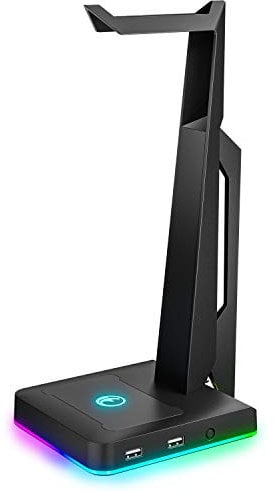 IFYOO Support de casque de jeu RVB avec 2 ports USB, support de casque de jeu pour PC, Xbox One, PS4, Switch, support pour écouteurs, idéal pour les stations de jeu, accessoires de bureau fantaisie, noir