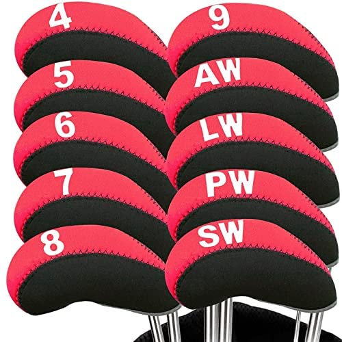 Golf Iron Head Covers with Number Printed Value 10 Pcs/Set, Golf Headcovers for Iron Club Lightweight Durable Portable Fit All Irons Clubs (Red)