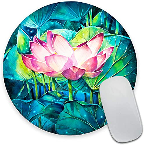 Tapis de souris en forme de fleur de lotus rose vif - Tapis de souris rond étanche - Petit tapis de souris en caoutchouc antidérapant - Pour bureau, maison, ordinateur portable, voyage