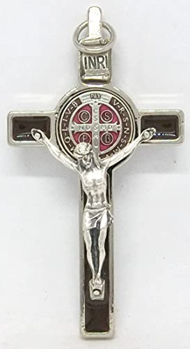 GTBITALY 10.001.11 MS Kreuz des Heiligen Benedikt Deluxe Größe 8 cm Braun Medaille Emaille von Hand Gold Exorzismus