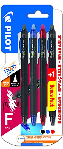 Pilot Pen 2278B4B - FriXion Point Clicker, Mine F 0.5 mm, 4er Set, blau, rot und 2x schwarz