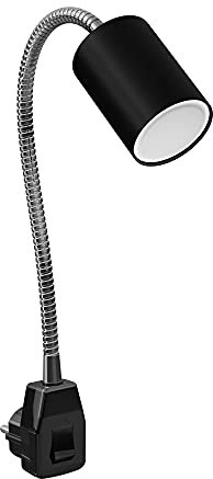 ledscom.de GU10 Steckdosenlampe WAIKA Schwanenhals, Schalter, schwarz inkl. GU10 LED Lampe 450lm warmweiß
