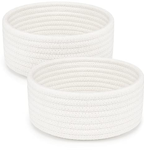 ABenkle 2 Pack Small Baskets, Cotton Rope Woven Basket, Cute Mini Tiny Storage Baskets, Decorative Boho Basket for Nursery Living Room Bedroom Montessori Shelf, Empty Gift Basket - White