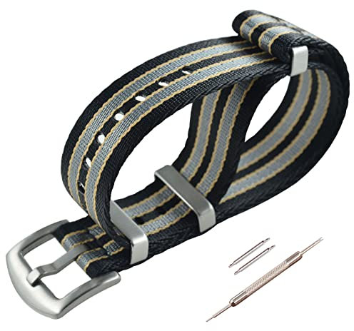 MZBUTIQ 22mm Schwarz/khaki/grau Uhrenarmband Sicherheitsgurt Nylon Watch Armband für Herren Damen Gebürstete Schnalle