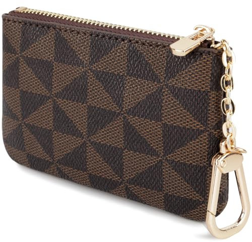 Veki Münzbörse Wechsel Mini Geldbörse mit Schlüsselanhänger Ring Reißverschluss für Männer Frauen Modische Tasche Anhänger Leder Klassische Clutch, Braun, 1