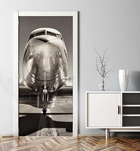 MyMaxxi - Tür bekleben mit Türtapete Türposter Türfolie Selbstklebend 90x200 Retro Flugzeug - Tür verschönern Türaufkleber Türklebefolie Himmel Luft Atmosphäre grau