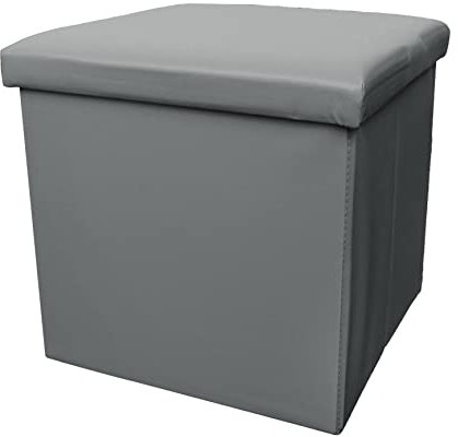 Home Republic Storage Ottoman, Padded Foldable Bench, Chest with Lid, Perfect for Bedroom, Hallway, Living Room (Faux Leather Grey, 38x38cms)