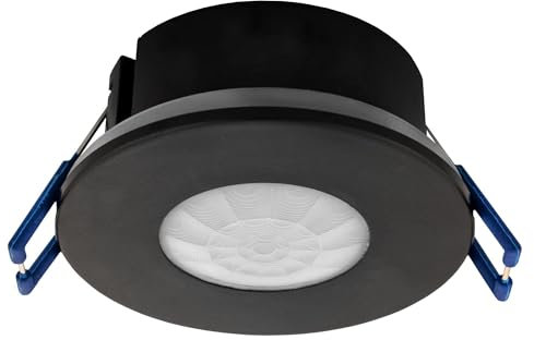 Détecteur de Mouvement Encastré Ledvion avec Interrupteur crépusculaire, Montage au Plafond, IP65, Contrôle de la lumière 360°, Champ de Travail Portée de 8 m, Capteur de lumière intégré Noir