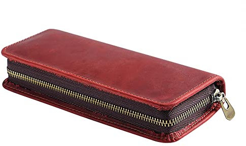 MiOYOOW Federmäppchen Leder, Vintage Stiftetasche mit Reißverschluss Große Kapazität Federtaschen für Schule Arbeit Büro