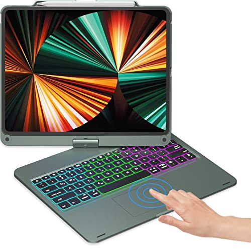 NOKBABO iPad Pro 12.9 inch Case with Keyboard, Rainbow Backlits, Pencil Holder, 360° Rotatable, Keyboard for iPad Pro 12.9 inch 6th/5th/4th/3rd Generation - Midnight Green