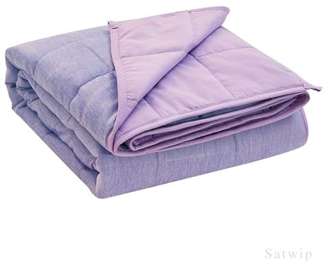 Satwip Gewichtete Decke, kühlende gewichtete Decke für heiße Schläfer, kühlendes Moire-Jersey mit weichem, atmungsaktivem Rand, 152,4 x 203,2 cm, 6,8 kg, Violett