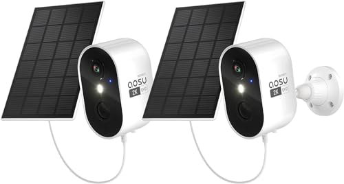 AOSU 2K QHD Überwachungskamera Aussen Akku mit Solarpanel, Kamera Überwachung WLAN, kabellose Sicherheitskamera Innen, PIR-Personenerkennung, Farbige Nachtsicht, 2-Wege Audio, IP66 Wasserdicht