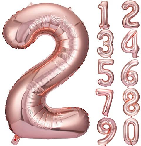 JARTTY Ballon Anniversaire 2 Ans Ballons Chiffre Numéro 2 Rose Gold 101 cm Gonflable Grand Hélium Happy Birthday Fête Decoration