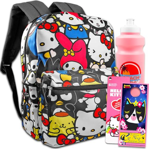 Hello Kitty Mochila Escolar de 16 Pies Con Bolsillo Frontal, Calcomanías, Botella de Agua y Más Para Niñas