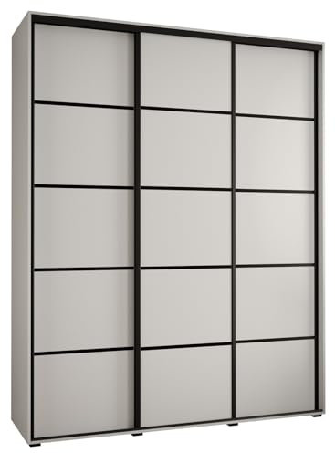 MEBLE KRYSPOL Davos 4 190 Schrank mit DREI Schiebetüren für Schlafzimmer - Moderner Kleiderschrank mit Kleiderstange und Regalen - 235,2x190x45 cm - Weiß Weiß Schwarz
