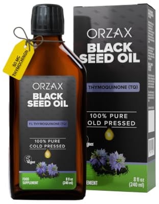 ORZAX 5000 mg Black Seed Oil Organic Cold Pressed Drops with 50 mg Thymoquinone for Immune Support, Good Hair, Skin, and Joints 240 ml