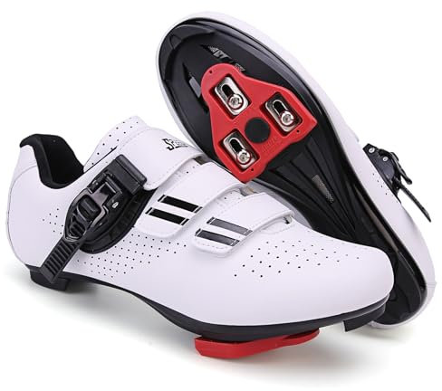 SDEQA Fahrradschuhe für Herren Damen Kompatibel mit Peloton Look SPD SPD-SL Delta Cleats drinnen/draussen Rennrad Schuhe,White b,39 EU
