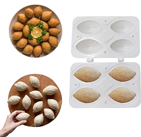 Tissting Kibbeh Moule à Pain de Viande 4/9 Grilles ABS Blanc, 4 Grids Rouleaux Maker, Outil de Presse, Lavable au Lave-vaisselle, Moule de Remplissage de Viande Manuel pour la Cuisine