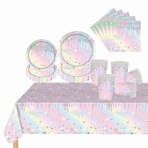81 P Macarons Party Tableware Set for Her,Girls,Women,Macarons Paper Plates Cups Napkins and Tablecloth,Sparkling Diamond Macaron Dinnerware Set for Birthday,Wedding,Baby Shower Party Tableware