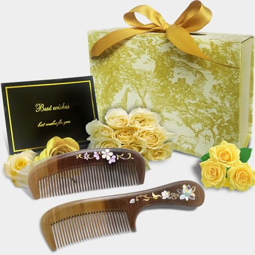 DOKRVLOQ Exquisite Wooden Comb 2 Sets - Gift for Women, Daughter, Mum, Sisters, Wife, Girlfriend - Birthday, Mother's Day, Anniversary, Valentine's Day, Holiday Presents