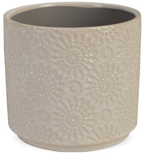 Vaso da fiori vintage in gres porcellanato, per piante grasse, stile boho, 12 cm, diametro shabby per piante da interno, per davanzale, decorazione per orchidee, colore: crema