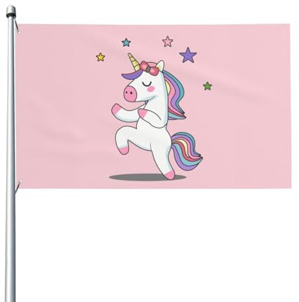 Lustige Einhorn-Flagge zum Tanzen und Ballett, 150 x 90 cm, Pastell-Flagge für Haus, Rasen, hängende Dekoration, Hofbanner, Urlaub, Willkommensflaggen mit 2 Metallösen, für drinnen und draußen