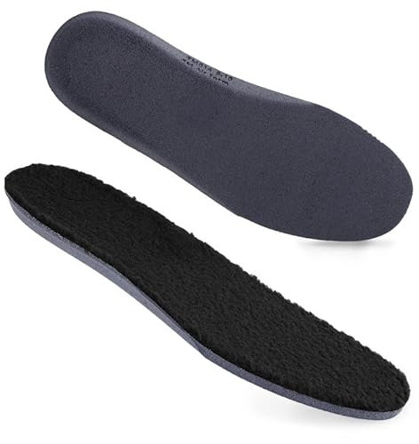 TIESTRA Dicke Warme Einlegesohlen Mit Weichen Lammfell-Schuheinlagen Und Gepolsterten Schafsfell-Innensohlen FüR Herren, Damen, Kinder Schwarz 42EU/UK8M