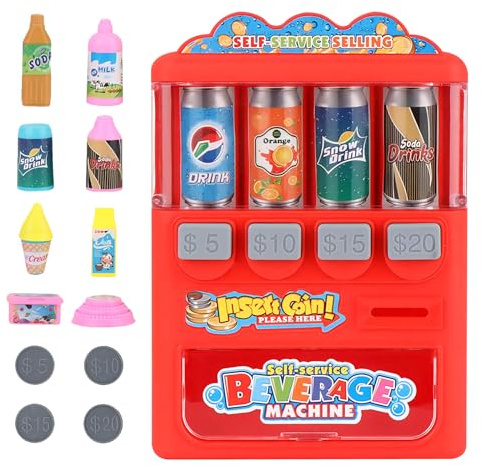 Satiskid Mini Vending Machine Toy, Food Doll House Decoration, Mini Drinks Vending Machine for Kids, Miniature Food Accessories, Doll House Furniture Kitchen Decoration