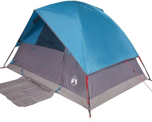 vidaXL Kuppel Campingzelt 4 Personen, Kuppelzelt mit Steckverbindungssystem, Wurfzelt mit E-Anschluss, Trekkingzelt Zelt, Blau 185T Polyester