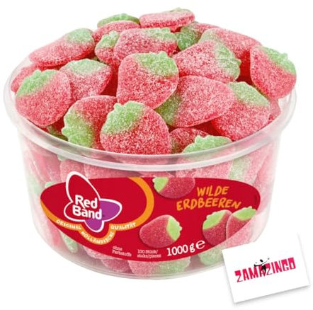 Red Band Wilde Erdbeeren Fruchtgummi 100 stk. 1200g | Ohne Farbstoffen | saurer Geschmack für Naschkatzen | Teilen und Verschenken + Zama4Zingo Karte (Wilde Erdbeere)