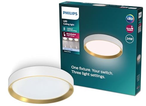 Philips Hanno SceneSwitch LED Deckenleuchte, rund, 24 W, 2800 Lumen, 4000 K, weiß, IP20, kühlweißes Licht, 3 Lichteinstellungen