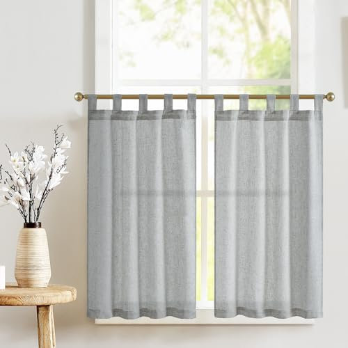 TOPICK Rideaux Cuisine Courts Brise Bise Moderne de Petites Fenetres 65L x 90H cm a Pattes Gris, Rideau et Draperies Translucides et, Idéal Decoration pour Chambre Adult Porte Salon Maison Lot de 2