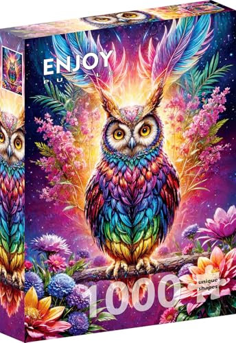 1000 Pieces Jigsaw Puzzle for Adults – Matte Finish, Soft Touch, Sturdy and Unique Pieces, Tight Fit, Vivid Colors, Missing Pieces Service – Magical Owl in Floral Fantasy Illustration by ENJOY Puzzle
