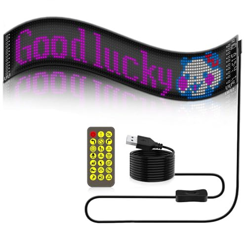 MIDUOLAI Cartello LED per Auto, Cartello LED Programmabile Controllo App Bluetooth, Cartello LED Scorrevole Animazioni Predefinite, Testo, Pannello Matrice LED Flessibile,A,120mm*595mm