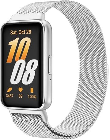 Amzpas Métal Bracelet pour Samsung Galaxy Fit 3, Acier Inoxydable en Métal pour Samsung Galaxy Fit3 SM-R390, Argent