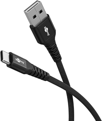 goobay USB-A vers USB-C 60 W / 1 m/Câble textile flexible/Câble de charge de 480 Mbits USB C/Super doux/Samsung, Xiaomi, Google, Nothing Phone Câble USB A vers C/Câble textile/Noir / 74526