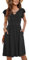 PLOKNRD Women's Summer Dress V-Neck Ruffle Sleeve Ladies Dress Elastic Waist Loose Swing Casual Dress with Pockets Knee Length (Black,L)