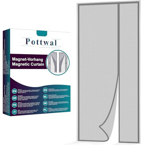 Pottwal Fliegengitter Tür Magnet Seitliche Öffnung, 80x220cm Automatisch Verschließen Insektenschutz Balkontür, Grau Fliegenvorhang Ohne Bohren für Wohnzimmer Kellertür Schiebetür Terrassentür