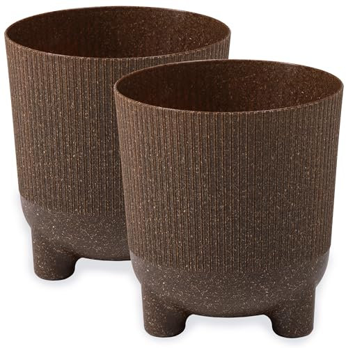 PECZEKO Lot de 2 pots de fleurs mats avec pieds - Pot décoratif pour grandes et petites plantes - Diamètre : 14 cm - Marron