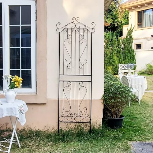 SCENDOR 1 lot de treillis pour plantes grimpantes de 210,1 cm de haut x 67,8 cm de haut, treillis de jardin en fer forgé lourd à volutes métalliques, décoration de pelouse, terrasse pour rose