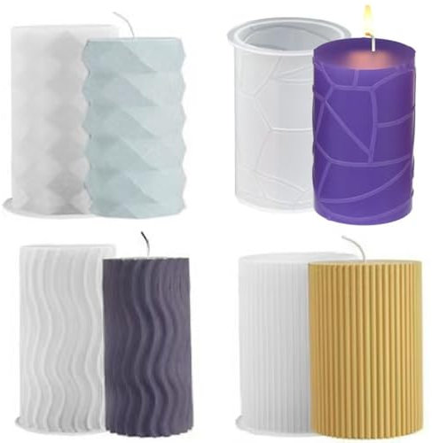 BRAVIKERLY 4 Stück Kerzen Formen Gießen Set, Silikon-Kerzenform, 3D DIY Kerzen Formen Silikon Gießform für Weihnachten Seife Duftkerzen