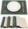 SUEH DESIGN Leder Tischsets 6er Set Tischsets Abwaschbar Lederoptik Platzdeckchen Hitzebeständiges PU Kunstleder Platzset für Hause Küche Speisetisch 43cm x 31cm, Dunkelgrün und Beige