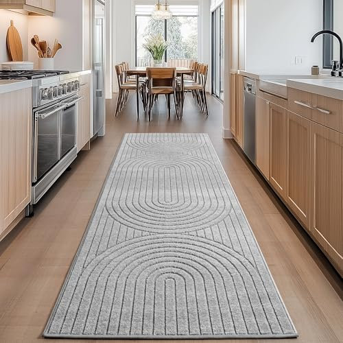 Carpettex Outdoor Teppich wetterfest, Wohnzimmer, Schlafzimmer, Garten, Balkon, Kurzflor Grau, Hoch-Tief-Effekt, weich & waschbar, pflegeleicht, 80x150 cm