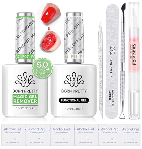 BORN PRETTY Gel Polish Remover Kit, Professional Gel Nail Polish Remover with Latex Tape Peel Off Liquid Manicure Tools, Quick & Easy in 2-4 minutes, No Damage to Nails