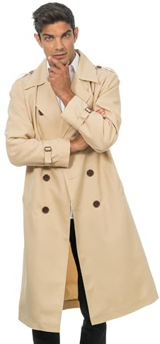 Chaks - Trenchcoat für Erwachsene, Detektiv Mantel für Karneval | Beiger Inspector Mantel, Kostüm für Karneval und Mottoparty, Klassischer Detektiv Look