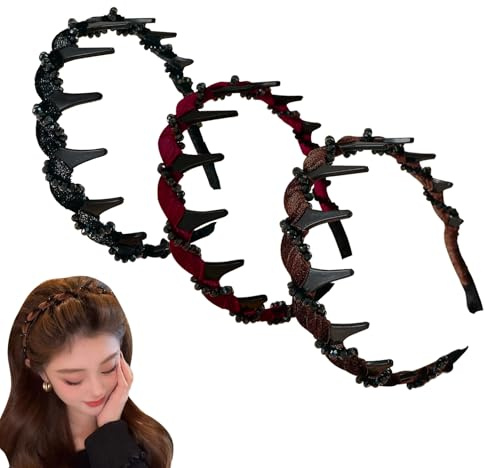 Yxelydriail 3Pcs Vintage High Cranium Artificial Pearl Hairband | , Fashion Hair Bands for Women, Plastic Wavy Band with Teeth for Bridal Hoops Rhinestones Hair Accessories (2, onesize)
